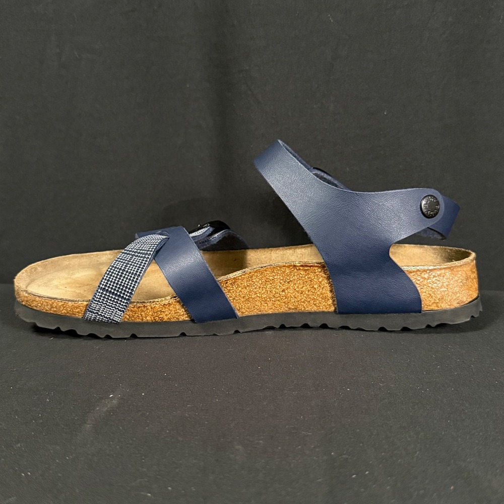 Birki's Birkenstock Lillie Navy Blue Plaid Strappy Slingback Sandals Womens 9 - Picture 6 of 14